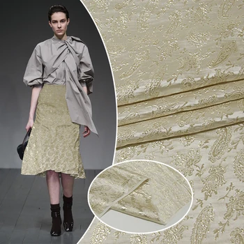 0,5 метра златна коприна крепдешин на памучни и ленени тъкани тъкани с принтом за полата на роклята 1 бр. = 50*120 cm
