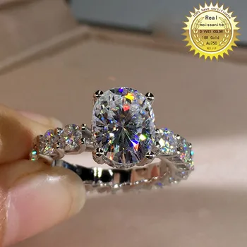 100% от 18-Каратово злато 2-каратово Овална Пръстен с диамант от муассанита D цвят VVS с национален сертификат 023