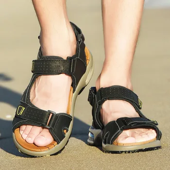 2021 Нова Лятна Мъжки Кожени обувки, Класическа Дишащи обувки За почивка в Римски стил с отворени пръсти, мъжки Плажни Ежедневни Сандали за вода, Големи Размери