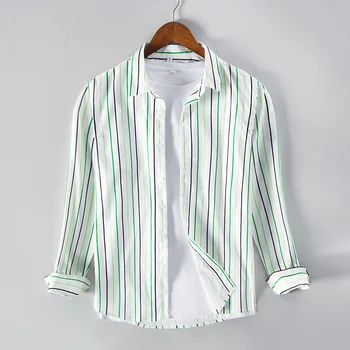 2022 Лято и Пролет Нова Мъжки Цветна риза с дълги ръкави, Ежедневни Тенденция Цветна Работно Облекло на Ивици, Бяло-сив Топ GC-L830