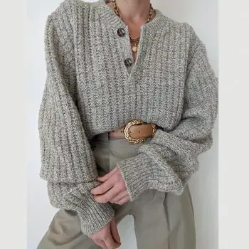 2022 нов пуловер есента сив деликатен вязаный жилетка френското мохеровое палто пуловер женски вязаный пуловер