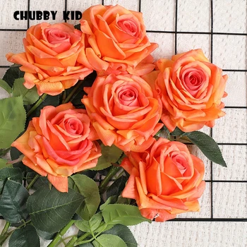 24шт ! търговия на едро с висока имитация на реално докосване на изкуствени големи пеенето на розови цветя на сватбени декоративни Овлажнители, пухкава рози