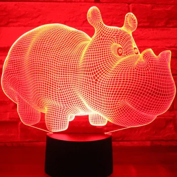 3D Led Нощни лампи Носорог, Хипопотам с 7 Цветове на Светлината, за да украсят Дома Лампа Невероятна Визуализация Невероятна Оптична Илюзия