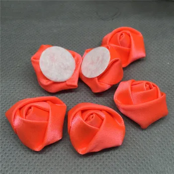50шт 25 мм Сатен Лента Розата е Цветето на DIY Занаят Сватбени Апликация оранжево и червено