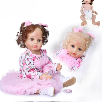 55 См. Нов Дизайн Ръчни Къдрава Коса Реалистични Истински На Пипане Възстановената Момиче Кукла Бебе Пълно Тяло, Мек Силикон