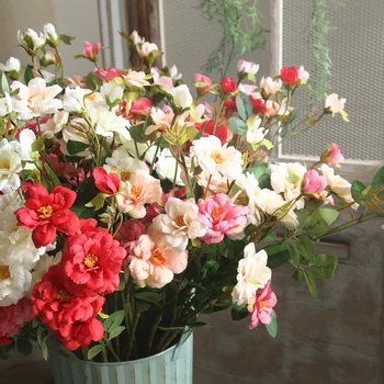 73 cm 7 Вилица Коприна Розата е Цветето на Стъблото Моделиране Китайска Роза за Декорация на Дома Сватбени Централните Декоративни Изкуствени Цветя