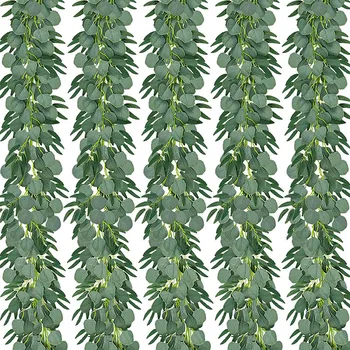AF89 5-Pack 6,5 Фута Изкуствен Евкалипт с Ивовой Венец Фалшив Гроздова растение с Листа Изкуствена Зеленина Сребърен долар