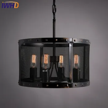 IWHD Стил Loft Промишлен Окачен Лампа Iron Ретро Ретро Окачен Лампа Креативен 4 Глави Лампа Suspendu Домашно Осветление