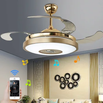 LED Модерен Сплав Акрил ABS Bluetooth Музикален Вентилатор на Тавана Led Лампа С Дистанционно Управление RGB Димиране Златна Светлина За Фоайе Всекидневна Спални