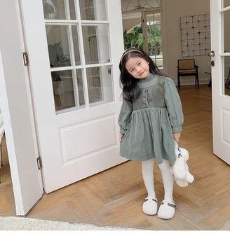MILA CHOU/2021 Зимата плътно бархатное Принцеса рокля в стил мозайка за малки момичета, Зелена Рокля на Принцеса в корейски стил, Топло флисовое рокля, Бебешки дрехи за от 2 до 8 години
