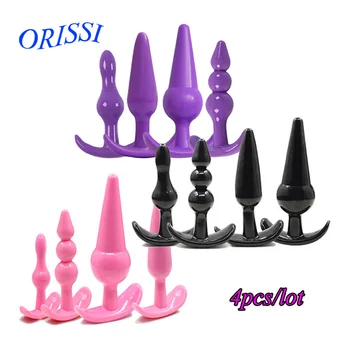 ORISSI Анални Играчки 4 бр./компл. Silcione Анални Играчки Анални Тапи Анален Вибратор Стоки за Възрастни, за Жени и за Мъже и Силикон, Анални Играчки