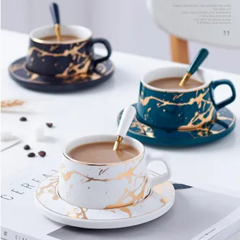 Xícara de chá e café, modelo nórdico, retrô, dourado, de cerâmica