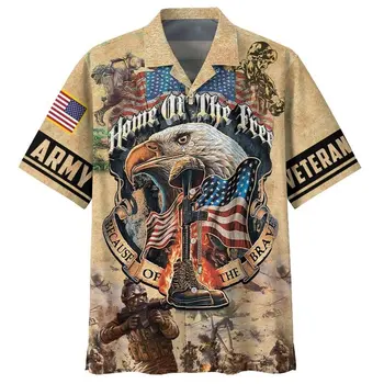 Армията на САЩ-ВЕТЕРАН 3D Плажната Хавайски Лятна Риза 2022 година, Риза с Къс Ръкав, Градинска Облекло Оверсайз 5XL, Camisa, Социална Ризата Homme