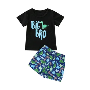 Бебешки комплекти дрехи за малки момчета, тениска с надпис + Гащета с динозавром, Детски Дрехи, Спортно облекло, Спортни дрехи, Летни Дрехи За Момчета