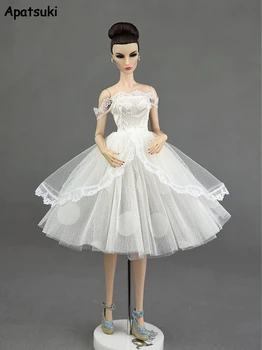 Бяло Дантелено Принцеса рокля на точки за Кукла Blythe, Дрехи за Барби Кукли, Дрехи за Кукли 1/6, Аксесоари за куклена Къща