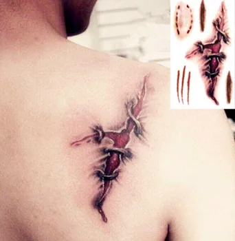 Водоустойчив Временна татуировка стикер 3D белег татуировки знак ухапване Хелоуин татуировка етикети флаш татуировка фалшиви татуировки за момичета жените