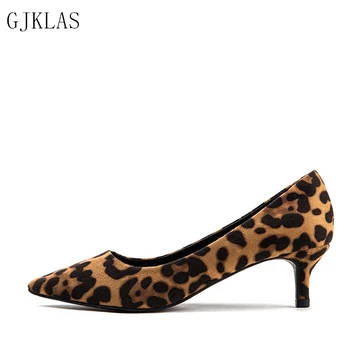 Голям размер жени помпи Леопард високи токчета секси красиви обувки за жени остри токчета за Дамски обувки на висок ток сватбени обувки