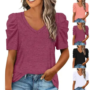 Дамски Популярна Однотонная тениска с Нередовни подолом, Лятна Блуза, Плътен Цвят за ежедневието