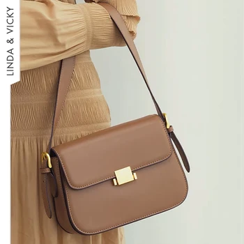 Дамски чанта От телешка кожа, Луксозна Дизайнерска Чанта През Рамо в ретро стил, 2022, Френска Мода, Естествена Кожа, Метални Заключване, Чанти През Рамо