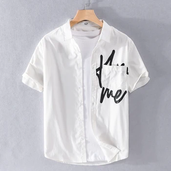 Дизайнерска нова марка риза в италиански стил с къс ръкав, мъжки памучни бели ризи за мъже, блузи, мъжки дрехи, ризата camisa