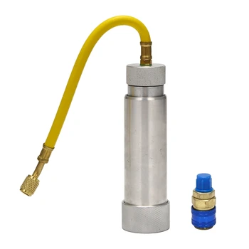 Един пулверизатор за олио и боя A / C Ръчно Завъртане на винт за пълнене на охлаждащата течност за кондициониране на въздуха Инструмент за впръскване на 1/4 SAE R134A 2 грама