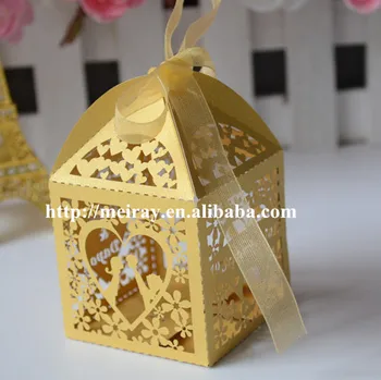 Златни индийски сватбени кутии, мюсюлманска подарък кутия за лазерно рязане, романтични сватбени кутии