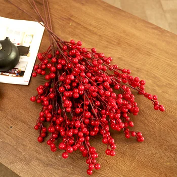 Изкуствен Червен Стрък Плодове Падуба Фалшиви Плодове На Коледната Елха Златни Листа За Коледни Цветя Коледна Зимна Украса На Дома Плот