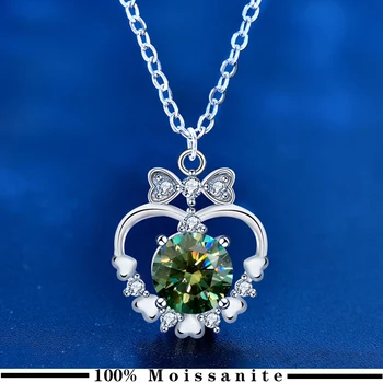 Изтеглите 1ct 6,5 ММ emerald Муассанит Колие за Жени Класическа Кръгла Кройката 100% S925 Сребърни Бижута Сватба Безцветен Муассанит Висулка