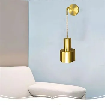 Изцяло меден, модерен, с монтиран на стената лампа, Скандинавски, лампа за дневна, проста спалня, кабинет, тъканно скрученная нощно шкафче, подвесная лампа