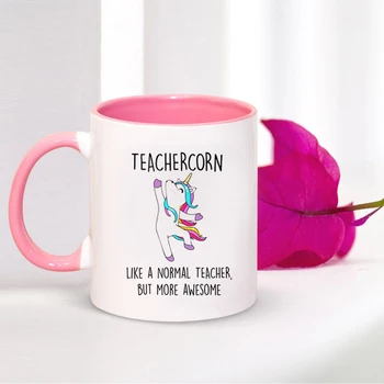 Кафеена Чаша Teachercorn 350 мл Розова Керамични Забавен Подарък Халба с Единорогом за Чаша Учители