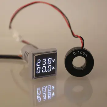 Квадратен Led Цифров Волтметър с двоен Дисплей и Амперметър, Измерване на напрежение, Измерител на ток ac 60-500 В 0-100A