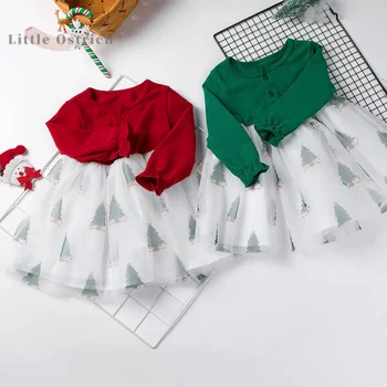Коледа Памучно Сетчатое рокля-пакет За малки момичета, Пролетта и есента рокля с дълги ръкави за деца, Празнична Рокля за рожден Ден, Детски Дрехи на 12 м-5 години