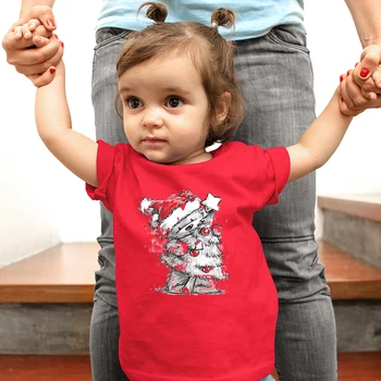 Коледна Детска тениска С Изображение на Привлекателен Мечок от Анимационен филм, Дрехи За Малките Момичета, Червена Тениска с Къс Ръкав За деца, Коледна Детска Тениска