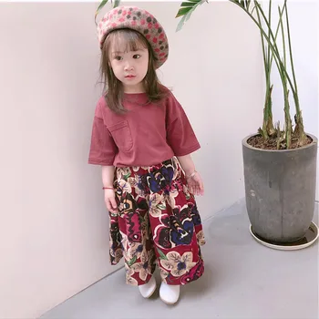 Комплект детски дрехи за момичета 2022 г., Летен Топ с къс ръкав и Широки Штанами с цветен Модел, Красиви Дрехи за момиченца от 2 до 6 години, Бебешки Дрехи
