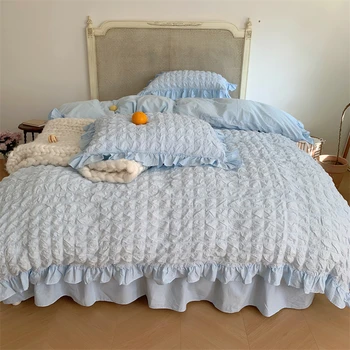 Комплект спално бельо от Промит памук в корейски стил, чаршаф/Пола за легла, Комплект Пододеяльников за пуховых одеяла(1.5/1.8/2.0 Размер m, 4шт, 7 цвята)
