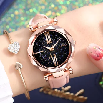Модни нови Дамски Часовници със Звездна колан, Светещи в тъмното кварцов часовник