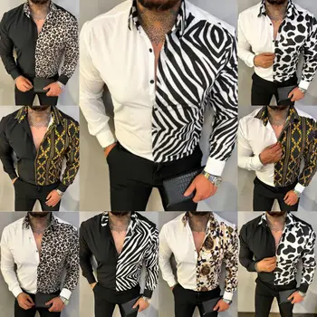 Мъжка риза С Дълъг ръкав В Хавайски стил, Луксозен Жилетка копчета, Блузи на Едро 2021, Однобортный Отложной яка, Широк
