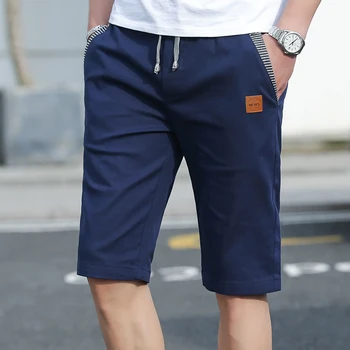 Мъжки къси Панталони на Европейския Размер, Летни Ежедневни Памучни Модерни стилни къси Панталони-Бермуди, Мъжки Гащички с Еластична гумена лента За Кръста, Плажни Шорти