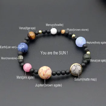 Нов Женски вселена, галактика, Слънчева система, осем планети от естествен камък, еластична гривна гривна чар гривна бижута Блестящи