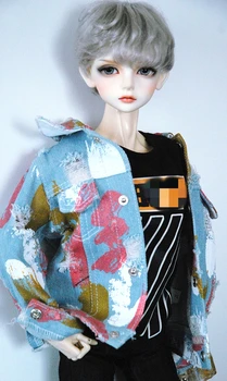 Облекло за кукли BJD подходящ за размера на 1/3 1/4 Popo68, ежедневното джинсовое палто с цветен модел, с аксесоари за кукли
