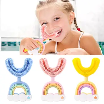 Пластмасова Детска Четка За почистване на Зъбите Rainbow Health Care, U-образна Четка за Зъби, Детска Четка за Зъби, Цялостно почистване на 360 °