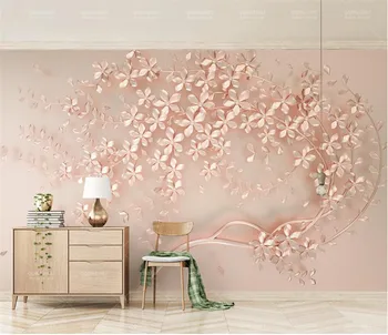 Подгонянная голяма рисувани стенни луксозен хотел 3d стереоскопични цвете розово злато 3D тапети за хола ТЕЛЕВИЗИЯ фон 3d тапети