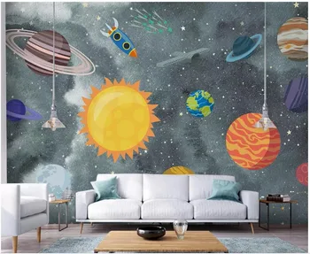 Потребителски снимки на 3d тапети за стая Ръчно рисувани космическа вселена, слънцето звездна детска стая 3d стенописи тапети за стени d 3