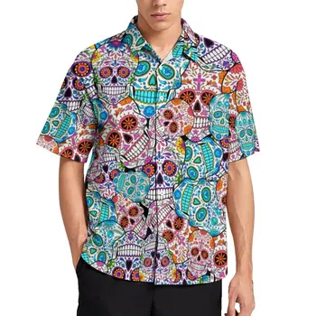 Призрачен Скелет на Продажна Риза Мъжки Черепа с Цветя всеки ден Хавайски Ризи Къс Ръкав Графичен Ретро Извънгабаритни Блузи Подарък