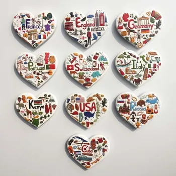 САЩ-Германия Франция Пътуване Запомнящ се Подарък за Занаяти във формата на сърце Магнитен Стикер Магнит За Хладилник