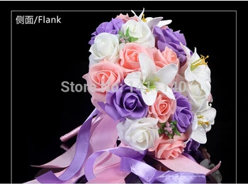 сватбени цветя на булката, елегантен лилаво цвете-пръчка за булката, украси за сватбени партита, подаръци за булката, сувенири за булката-безплатна доставка