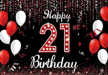 Честит 21-ви Рожден Ден на Фон За Снимки Червен на Черно-Бял Фон Банер Плакат Украса Вечерни Балон Подарък от Любовника си
