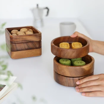 Японската домакински съдове плоча за дим-самов, чиния от орех, квадратен поднос, малка кръгла купа, креативна чиния за сухи плодове